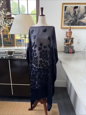 Unbranded Navy Floral Sheer Overlay Caftan OS